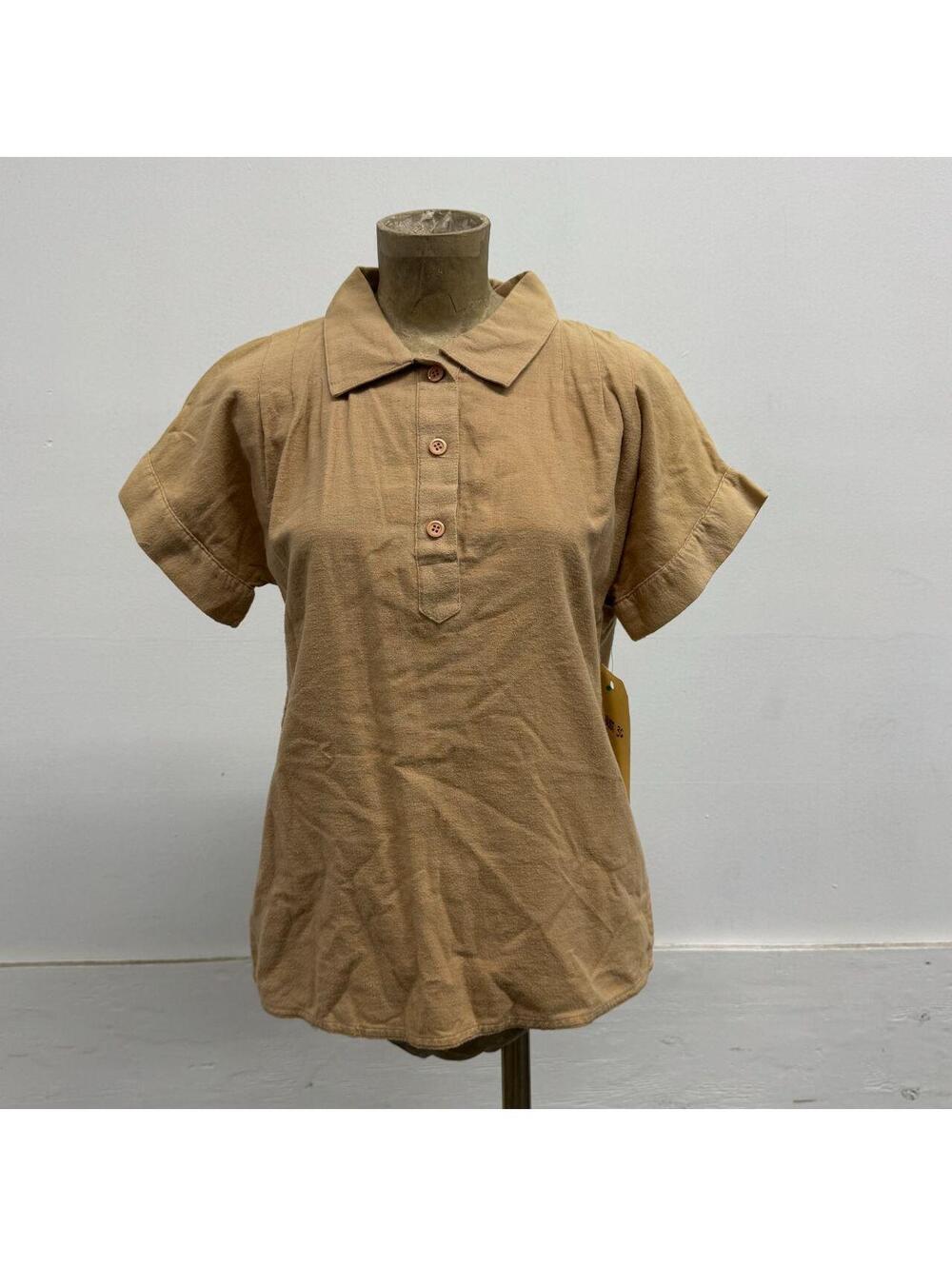 Vintage 1970s Tan Cotton-Linen Popover Camp Polo Shirt